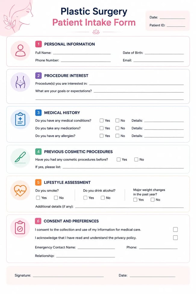 Plastic Surgery Patient Intake Form Template