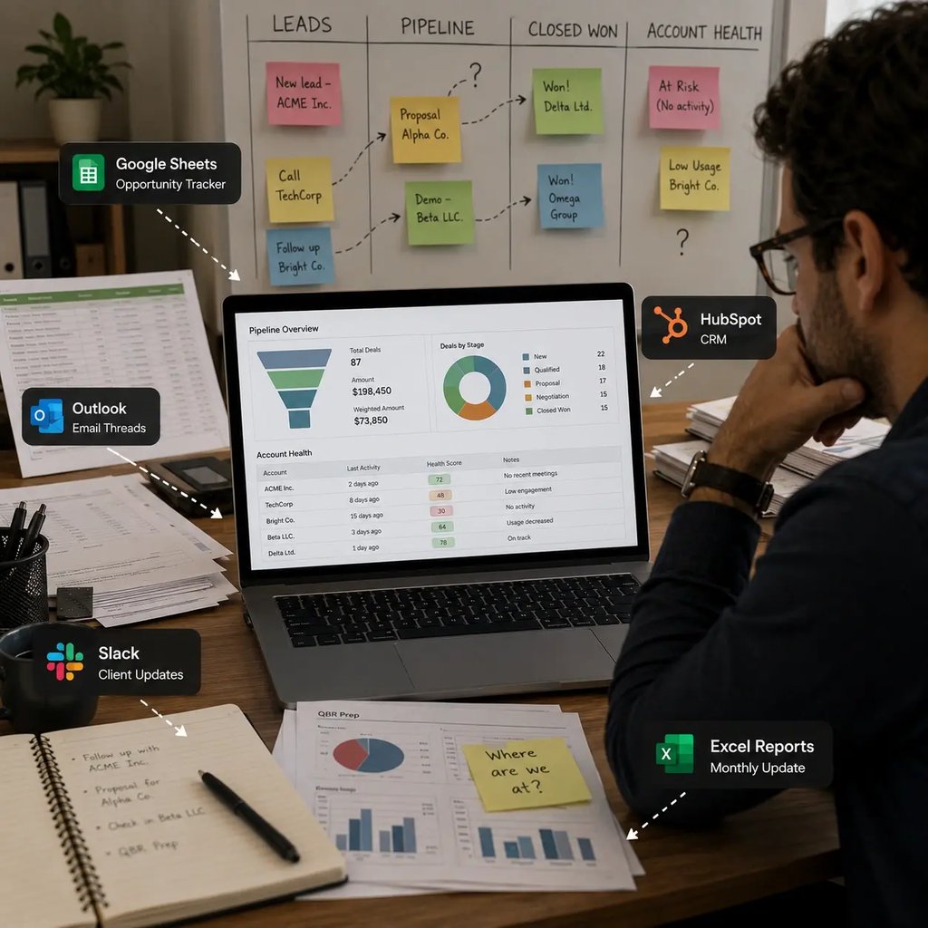 No visibility into pipeline or account health across clients