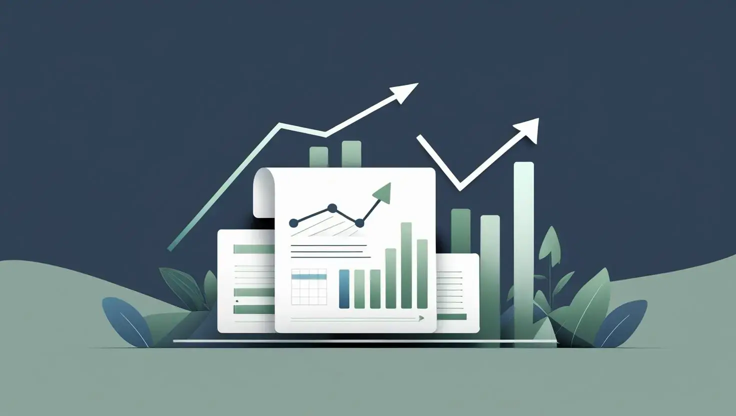 Create a modern, minimalist image that represents identifying content trends through data. Use icons like a line graph, trending arrows, and a document with charts to symbolize content analysis and data-driven insig