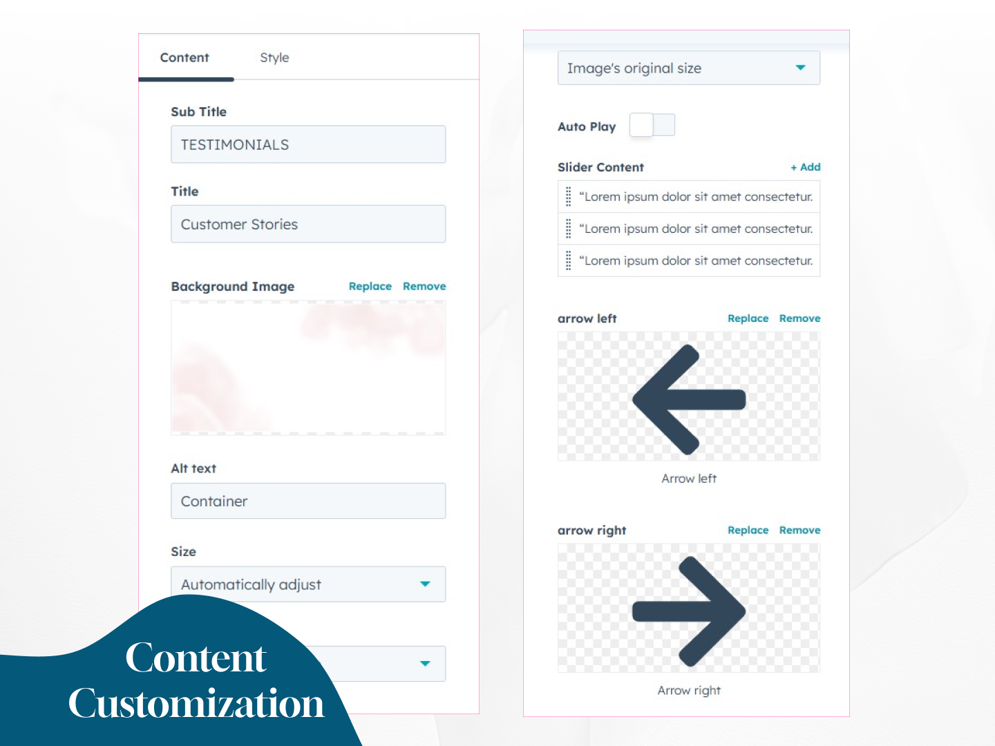 Fade Flow Testimonials Content Customization