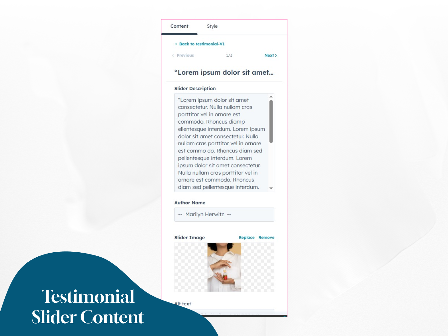 Fade Flow Testimonials slider Customization